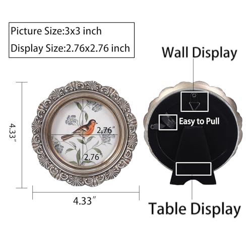 Vintage Picture Frames 3x3 Round Antique Gold Picture Frames with Glass Front Handcrafted Rustic Home Decor for Wall Mount and Tabletop Gallery Wall Art - color: Antique Gold, size: 3x3 Round