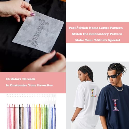Topapfo Alphabet Letter I Stick and Stitch Embroidery Stabilizers for Clothes, Beginners Embroidery Pattern for Clothing Jeans T-Shirts Crafts - color: I