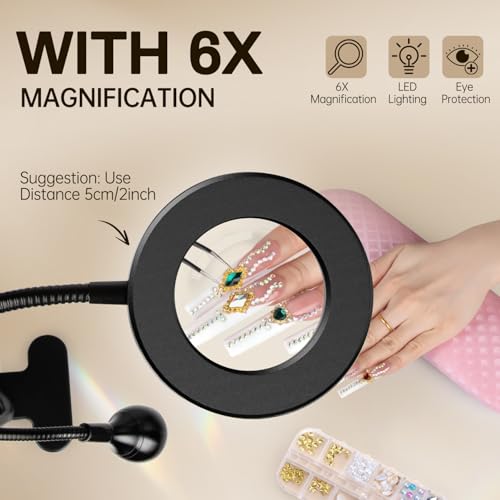 AORAEM LED UV Nail Lamp with Double-Head and 6X Magnifier, Black - color: Magnifier-Black