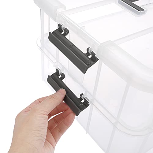BTSKY 2 Layer Stack & Carry Box, Plastic Storage Container Box with Lid - color: Dark Grey