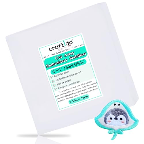Craftido 8"x8" 150 Sheets Cut Away Embroidery Stabilizer - size: 8"x8" 150sheets