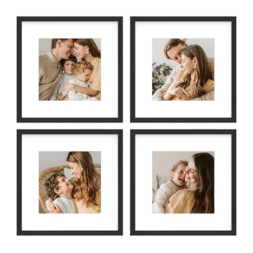 An&He 12x12 Picture Frames Set of 4, Displays 8x8 with Mat or 12x12 Without Mat Photos, Square Collage Wall Decor for Gallery, Wall Decor, Black - color: Black-4, size: 12x12