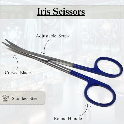 Premium Iris Scissors Micro Dissecting Scissors Curved 4.5" with Fine Sharp Blades Made of Stainless Steel Medical Surgical Tools (Blue Handle) - color: Blue Handle