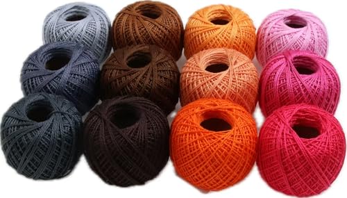 KCS Mercerized Pearl Cotton Thread Size 8 Crochet Needlework Embroidery Threads Ball (12, 12balls13) - color: 12balls13