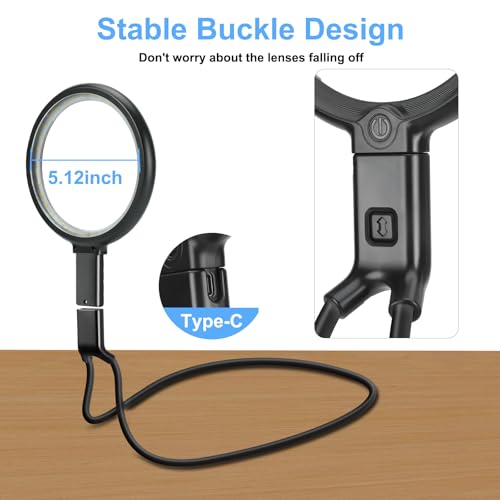 Neck Magnifier Hands Free with Light, 10X 5.2 Large Magnifying Glass - color: Black