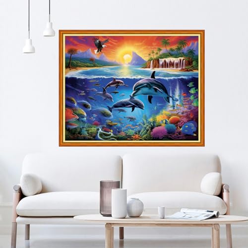 Dooxvey Cross Stitch Kits for Adults Beginners - Full Range of Stamped Kits - 11CT Cross Stitch Patterns - Dolphin Underwater World - 16x20 inch - color: Artpattern10