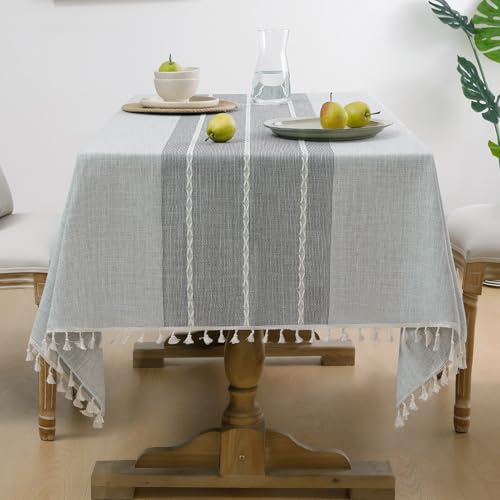 Softalker Outdoor Linen Rectangle Tablecloth with Tassel, 55 x 70 Inch - color: Grey Lines, size: 55" x 70" (Rectangular)
