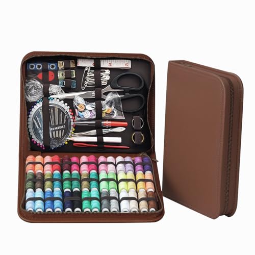 Obear Sewing Kit for Adults: 170 Pcs Sewing Supplies for Hand Mending Clothes, Emergency Repair for Home Travel Dorm, Brown (Gift for Mom, Grandma, Students) - style: 170 Pcs Hand Sewing Kit
