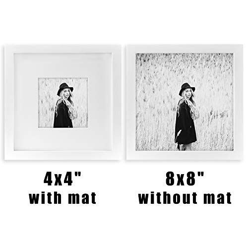 WUTL 8x8 Picture Frames Solid Wood 4x4 Square Frame with Mat White 6 Pack - color: White, size: 8x8