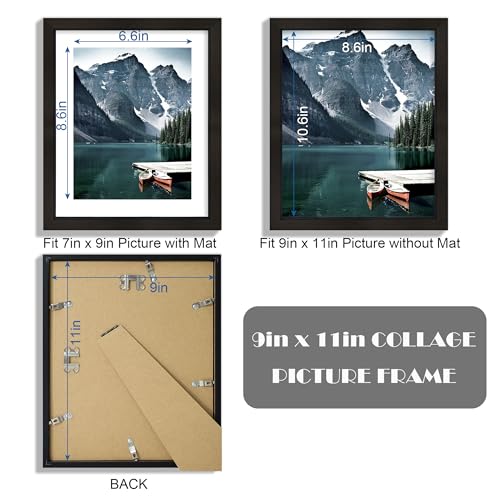 Hongkee 9x11 Picture Frame with Real Glass - Display Pictures 7x9 with Mat or 9x11 without Mat, Photo Frame for Wall or Table Top Display(Black, 3 Pack) - color: Black, size: 9x11 in