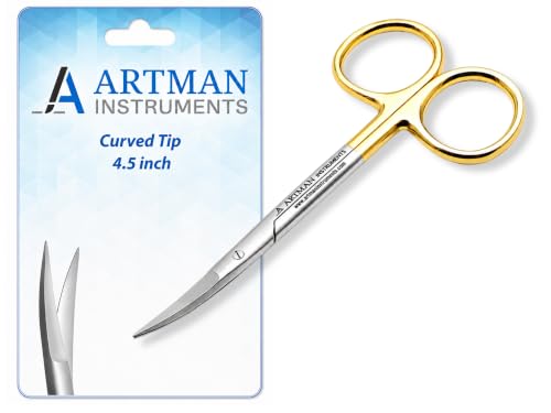 ARTMAN INSTRUMENTS Scissors 4.5 inch curved Iris Micro Dissecting Gold Plated handle Fine Point Dental Surgical Gum Scissors