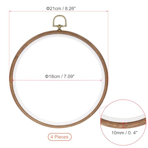 PATIKIL 7inch Embroidery Hoop, 4pcs Cross Stitch Hoop Rubber Imitated Wood Circle Frame Ring for Embroidery Art Craft Sewing Ornaments Hanging Decoration - size: 7in