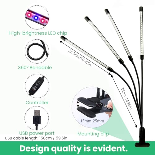 Full Spectrum 4 Heads LED Plant Grow Light for Indoor Plants - size: 4 heads