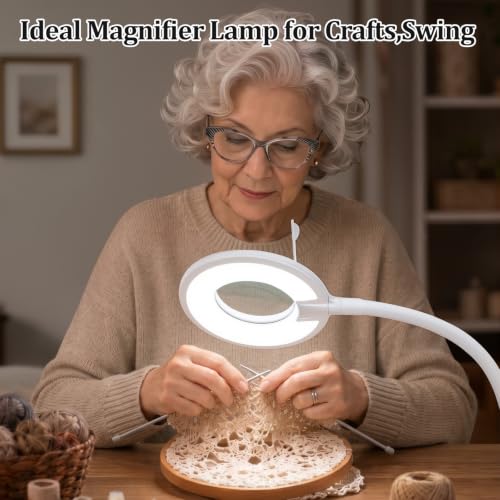 3X+6X Magnifying Glass with Light and Clamp,Dimmable LED Magnifying Lamp - color: Cool White
