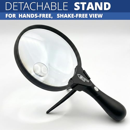 VisionAid Big 5.5" Magnifying Glass with LED Light (USB Rechargeable) and Hard Case — Handheld Illuminated Large Magnifier for Reading — See Fine Print 3 Times Bigger - size: 5.5 inches