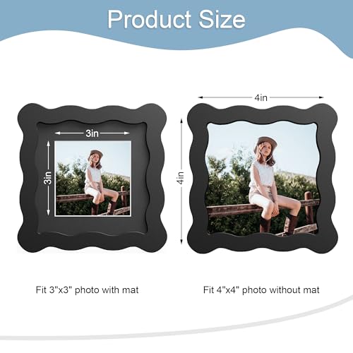 4x4 Picture Frame with Mat for 3x3, Wavy Edge Wooden Real Glass Photo Frame for Tabletop and Wall Hanging, Black, 1 Pack - color: Black, size: 4x4 in