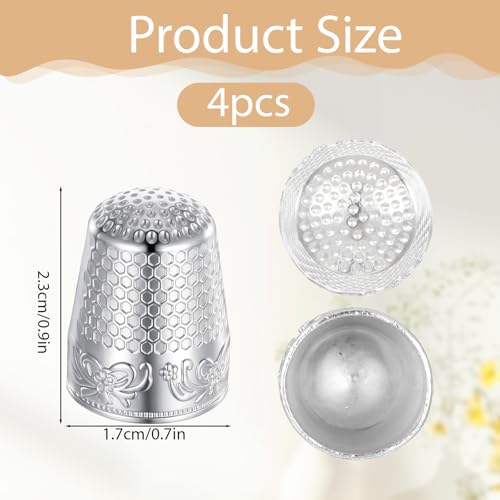 4 PCS Metal Thimbles, Silver Sewing Thimbles, Sewing Finger Protector Thimble with Pattern for Hand Embroidery, Hand Quilting