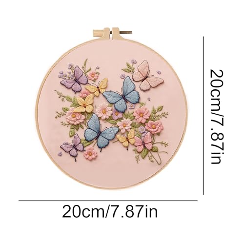 Embroidery Kit for Beginners & Adults Starter Kit, Cross Stitch Kits,DIY Hand Embroidery Needlepoint Set with Hoop, Pre-Printed Fabric, Threads and Instructions (Butterfly) - color: Butterfly