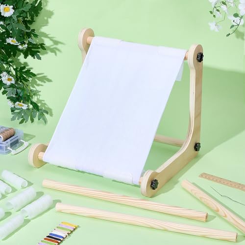 WEBEEDY Adjustable Embroidery Table Stand Cross Stitch Holder with Tools, Wooden Embroidery Frame for Table Top Cross Stitch Tapestry Needlepoint Supplies, 2 Sizes Rod ( 11.8" and 15.7")