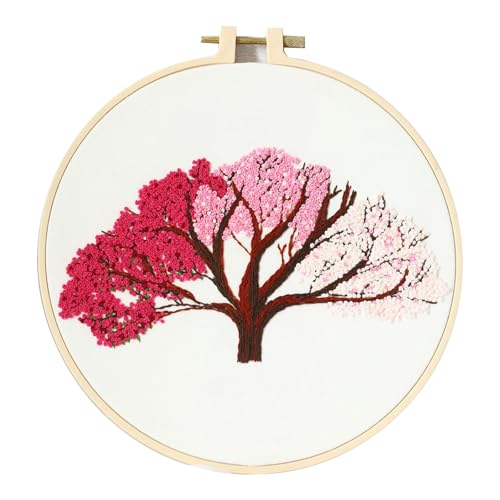 spicssa Embroidery Kit for Beginners, Hand Needlepoint Kits for Adults with Pre-Stamped Patterns, 7.8-Inch Hoop, Threads & Needles, Step by Step Instructions - color: Dream Tree