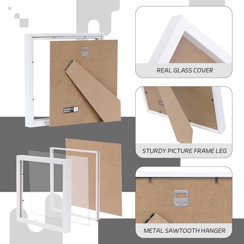 Muzilife 10x10 Shadow Box 3D Picture Frames, Wood, Real Glass, White,2 Pack - color: 2pc 10x10-white