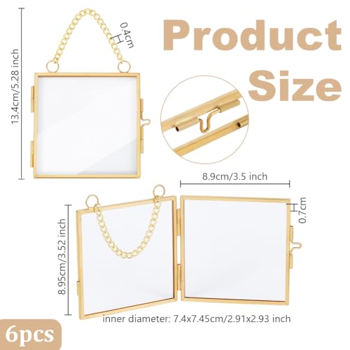 OLYCRAFT 6pcs Mini Hanging Glass Frame 2.9 Inch Wall Hanging Photo Frames Double Glass Picture Frame with Chain Alloy Frame DIY Vintage Artwork Display Frames for Pressed Flowers Pictures Home Wall - size: 2.9 Inch