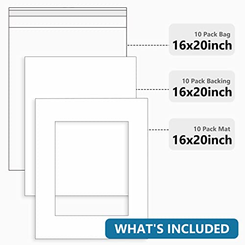 Somime 10 Pack White Picture Mat Set,16x20 Precut Mat for 11x14 Photos - size: white 10pc sets 16x20