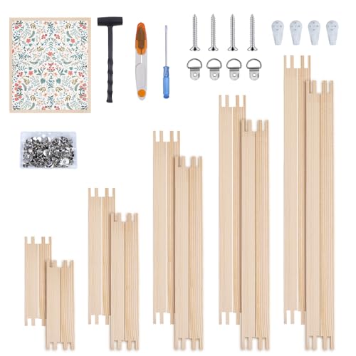 20Pcs Wooden Needlepoint Stretcher Bars Set,5 Sizes with 100pcs Thumb Tacks Canvas Stretcher Bars Frame for Needlework Embroidery, Stitch Frame Set Bundle with Crafts
