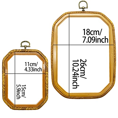 2 Sizes Imitated Wood Rectangle Round Embroidery Hoop Set Plastic Circle Cross Stitch Hoop Rings for DIY Craft Sewing,Including 16pcs Gold Eye Sewing Needles - style: 2 pcs square sizes