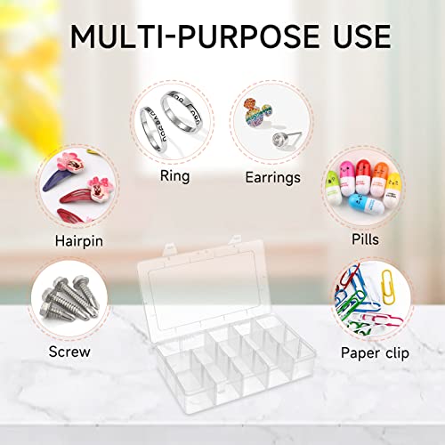 BTremary 15 Grids Clear Plastic Storage Box with Compartment, Craft Organizers and Storage, Transparent Jewelry Storage Box, Small Parts Organizer for Sewing Bead Washi Tape Thread (Pack of 2) - size: 15 Grids (Pack of 2)