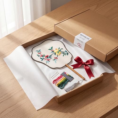 Chinese Embroidery Fan Kit, DIY Organza Fan with Pomegranate Pattern - style: Pomegranate