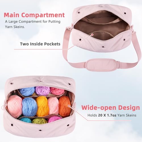 MYBAGZING Crochet Bag Organizer Knitting Bag Yarn Storage for Crochet Hook - color: Pink, size: Medium - 12"