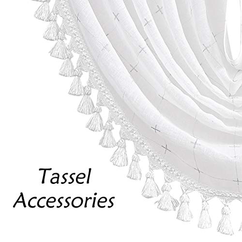 White Waterfall Valance Curtain with Gray GEO Embroidery, 56"x38", 1 Piece - color: White (Embroidered), size: 56"W x 38"L (Pack of 1)