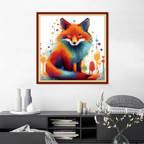 Findvoor Stamped Cross Stitch Kits for Beginners Full Range of Cross Stitching Embroidery Pattern for Adults, 11CT DIY Needlepoint Embroidery Starter Kits-Colorful Fox 17.7x17.7 inch - color: StampedKits 21