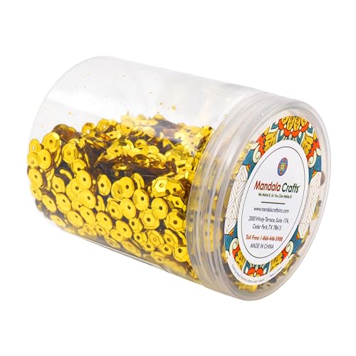Mandala Crafts 6mm Cup Round Gold Sequins for Sewing Embroidery - color: Gold, size: 6mm Cup Sequins
