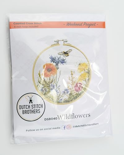 DUTCH STITCH BROTHERS - Wildflowers Counted Cross Stitch 6" Hoop and Pattern Included - Cross Stitching Kits for Adults Advanced and Beginners - color: DSB040 Aida