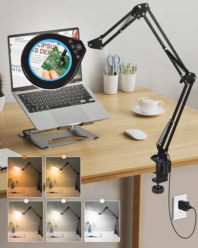 Magnifying Glass with Light, 10X/5X Lens, Dimmable LED, Long Swing Arm,Blue - color: Blue