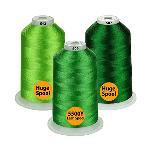 Simthread - 33 Selections - Various Assorted Color Packs of Polyester Embroidery Machine Thread Huge Spool 5500Y for All Purpose Sewing Embroidery Machines - 3 Differ Green - color: 3 Differ Green