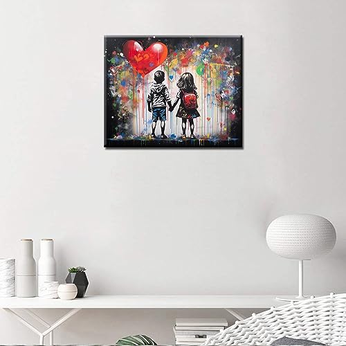 Banksy Two Little Playmates Oil Painting Street Graffiti Art Paint by Number Kits 16 x 20in Canvas DIY Oil Painting for Kids Adults with Brushes and Acrylic Paint Thankful Grateful Blessed Home Decor - color: Banksy-03, size: 16''Wx20''H(DIY Frame)