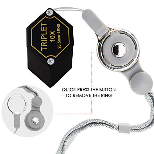 10x Magnifier Jewelry Loupe 20.5mm Triplet Lens Optical Glass Pocket Gem Magnifying Tool for Jeweler, Stamp Philatelist, Coin Numismatic, Achromatic Black Hexagonal Design Kit Set