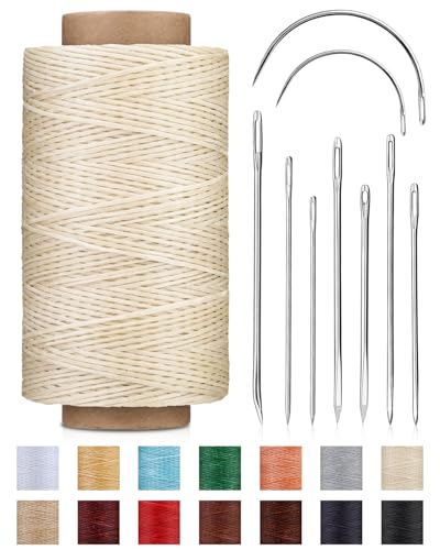 DIUDUS 218 Yards Upholstery Thread Heavy Duty Waxed Thread for Hand Sewing - color: Off White