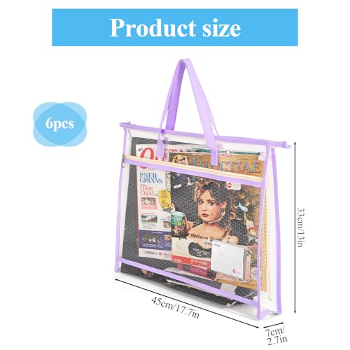 Kenaeooe 6 Pack 18x13x2.8 Inches A3 Project Bags Sewing Project Bag with Zipper and Handle Clear Mesh Craft Organizer Storage for Quilting, Artworks, and Travel Supplies