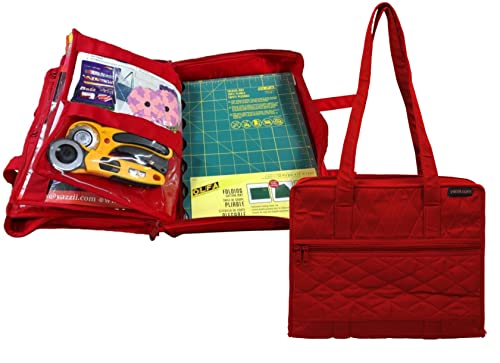 Yazzii Quilter’s Project Bag with 19 Pockets - Storage Craft Bag Organizer - Craft Organizers & Storage for Quilting, Sewing & More -Red - color: Red