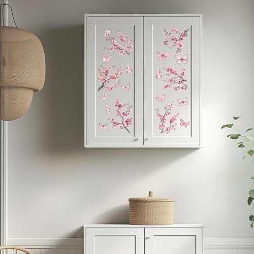 3 Sheet Rub on Floral Transfer Decals for Furniture Vintage Peach Blossom Flower Branches and Butterflies Rub on Transfer Stickers for Wood DIY Paper Window Home Decor 11.8 x 5.9 Inch - style: Pink flower branches and butterflies