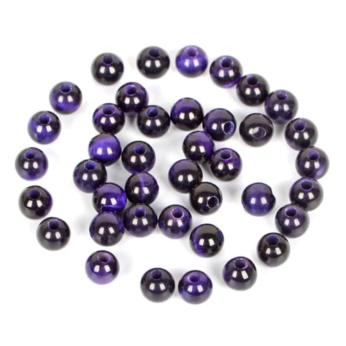 AD Beads Natural Gemstone 8mm Round Loose Beads Big Hole 2.5mm Sized 40pcs (Purple Tiger's Eye) - color: Purple tiger's eye