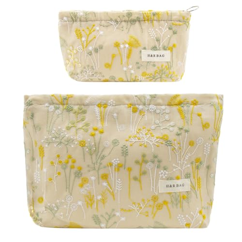 getgto 2 Pcs Makeup Bags, Large Cosmetic Bag Travel Toiletry Bag - color: Yellow