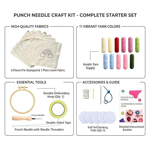 WENTING Punch Needle Kit for Beginners, 5 Coaster and Bag Charm Projects