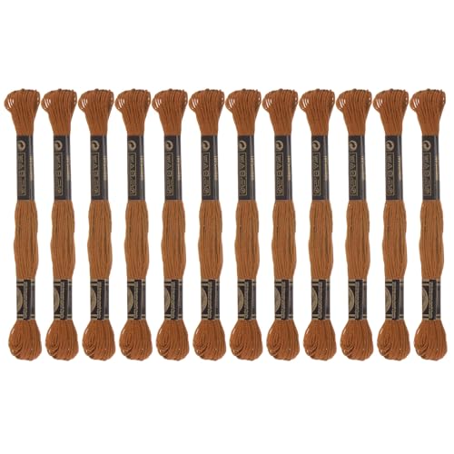 HARFINGTON 12 Skeins Embroidery Floss 8m Each Egyptian Long Fiber Cotton Cross Stitch Thread 26S/2x6 for Embroidery Projects Bracelet, Light Brown - color: Light Brown