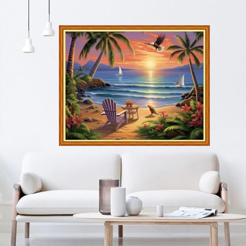 Dooxvey Cross Stitch Kits for Adults Beginners,Full Range of Cross-Stitch Stamped Kits Needlepoint Kits for Beginners Embroidery Kits 11CT Cross Stitch Patterns-Rest by the Seaside 16x20 inch - color: Artpattern09
