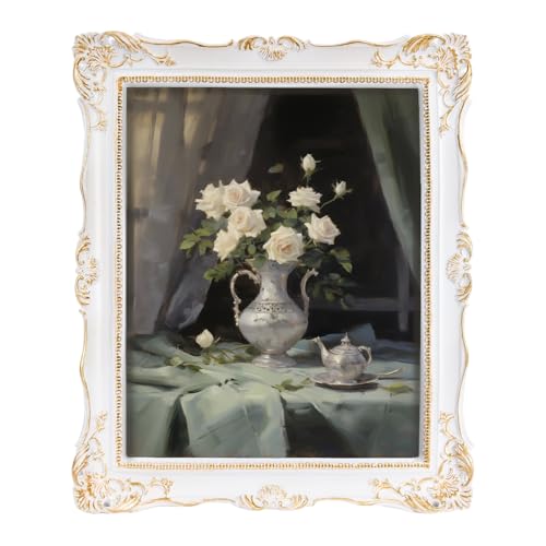 Saysmile 8x10 Vintage Picture Frames, White Antique Gothic Frames with Glass Front, Elegant Photo Frame for Wall or Tabletop Display, Retro Wall Picture Frames For Home Decor, Gift Ideas - color: White, size: 8x10